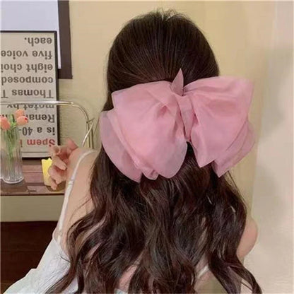 Charming Chiffon Bow Banana Clip 🎀✨ for High Ponytails – Vintage Style Hair Accessory 🐒🌸 - Pixie Quill