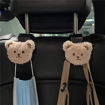 Kawaii Bear Car Seat Back Hooks 🐻✨ - 2PCS Adorable Organizer Hangers for Bags & Accessories! 🚗💖