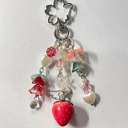 🍓✨ Adorable Strawberry Bow Keychain 🌸 Fairytale Charm with Lily of the Valley 🌼 2023 - Pixie Quill