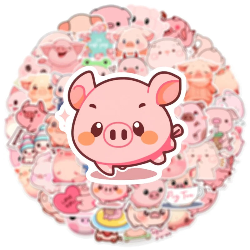 Kawaii Pink Pig PVC Stickers 🐷✨ | 10/30/50PCS Aesthetic Decor for Scrapbooking & DIY Fun! 🌸📚