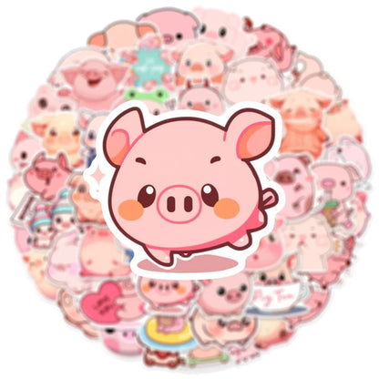 Kawaii Pink Pig PVC Stickers 🐷✨ | 10/30/50PCS Aesthetic Decor for Scrapbooking & DIY Fun! 🌸📚