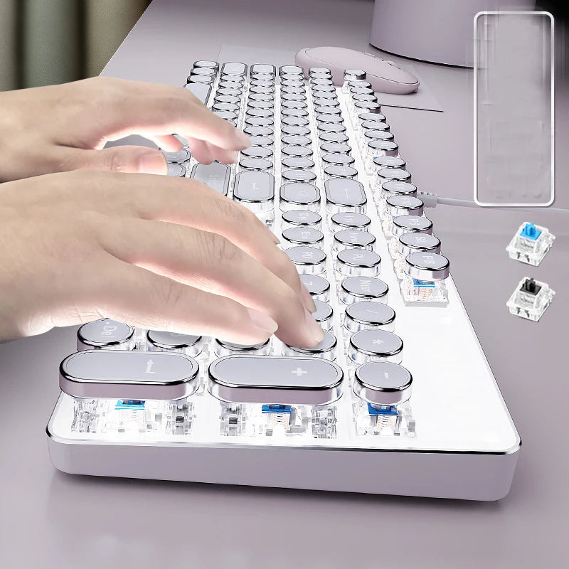 Kawaii 104 Keys Punky Mechanical Keyboard 🎀✨ | Cute Aluminum Alloy Wired Keyboard for Girls 💖 | Backlit Fun for Gaming & Office🏢🎮