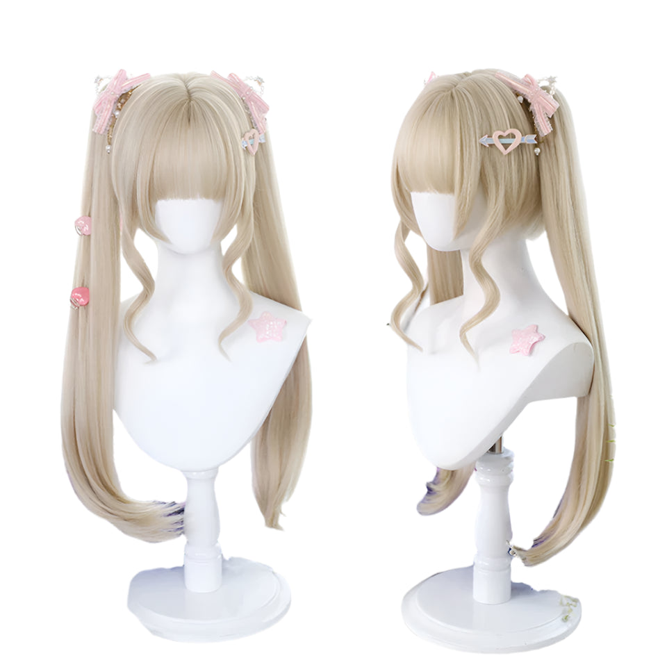 Cute Ombre Blonde & Black Double Ponytail Lolita Wig 🎀✨ - Kawaii Cosplay Hair with Bangs for Harajuku Style! 💖👸
