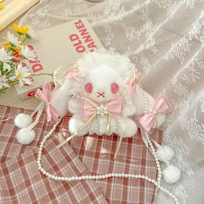 Kawaii Plush Rabbit Shoulder Bag 🐰✨ - Adorable Lace Bow Doll Purse for Fashionable Princesses! 🌸💖