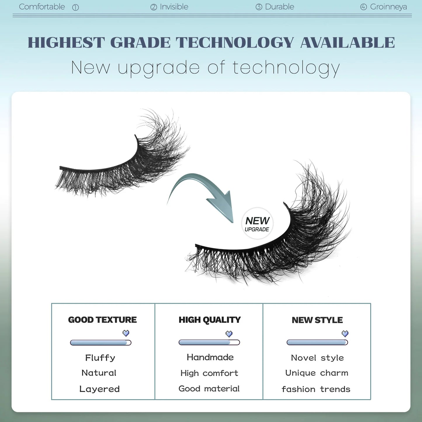 GROINNEYA Fluffy Cat Eye Lashes 8D Volume False Eyelashes D Curl Full Strip Faux Mink Lashes Cute Bloom Aesthetic 😺✨💖