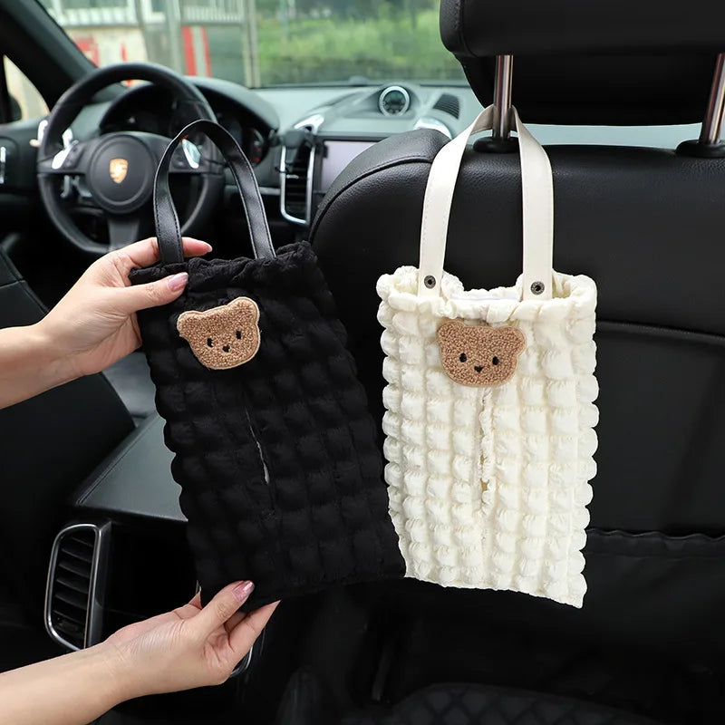 Adorable Kawaii Bear Car Tissue Holder 🐻✨ | Cute Linen Organizer for Auto Interior 🧻🚗