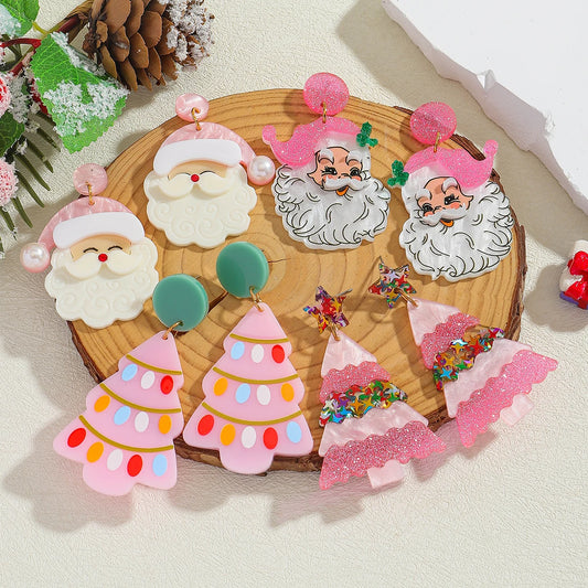 Acrylic Santa Drop Earrings Christmas Tree Charm Holiday Accessory For Women 🎄🎅