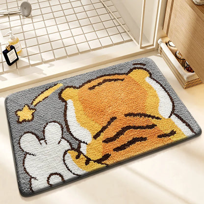 Kawaii Frog & Bear Plush Bath Mat 🐸🧸 | Non-Slip, Ultra-Absorbent Bathroom Rug for Cozy Decor! 🌟✨