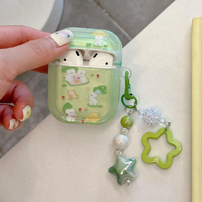 Cute Grass Puppy & Flower AirPods Case 🌼🐾 | Soft Silicone Cover with Adorable Dog Keychain for AirPods Pro 2, 1/2/3