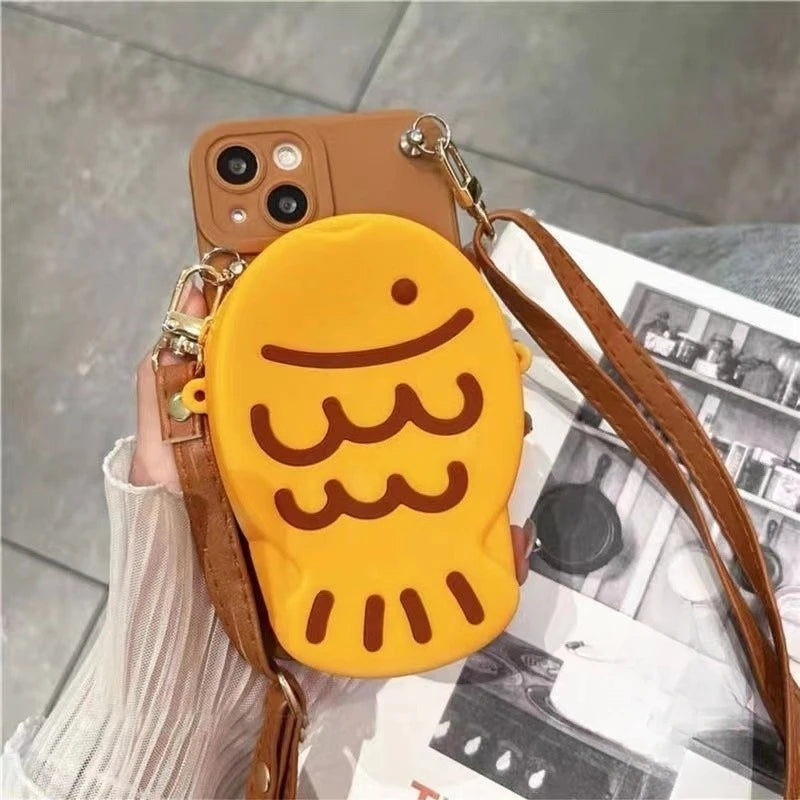 Kawaii Taiyaki Silicone Phone Case & Coin Purse for Samsung Galaxy 🍡💖 - Adorable Lanyard Wallet!