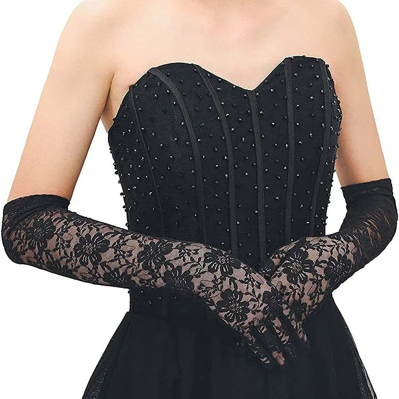 Transparent Lace Flower Mesh Gloves With Bowknot For Lolita Cosplay Party 🧤🌸