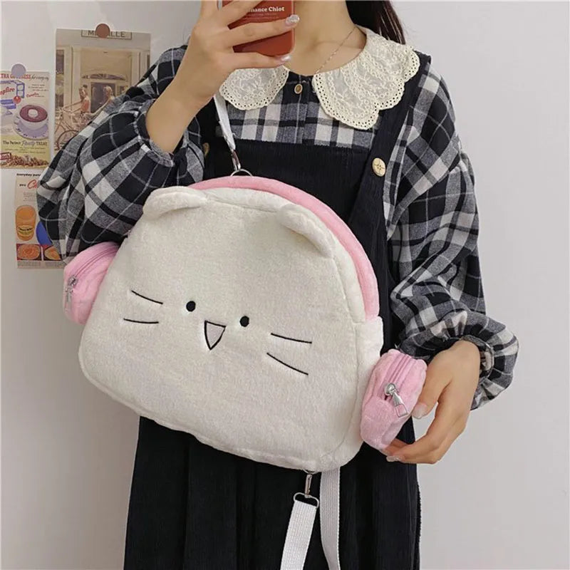 Bunny Earphone Backpack 🐰💕 - Cute Rabbit Head Design, Spacious & Stylish Schoolbag for Women!