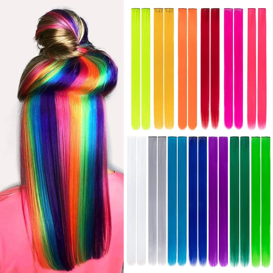 Sweet Rainbow Clip In Hair Extensions Set For Girls 10 Colors 🌈✨