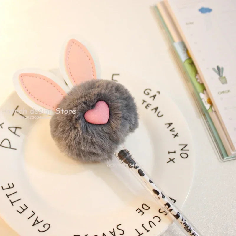 Kawaii Bunny Plush Gel Pen 🐰✨ | Adorable Fluffy Rabbit Stationery for School & Office 🌸💖