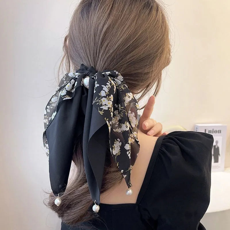 🌸✨ Charming Floral Bow Hair Band 🎀 | Sweet Elastic Ponytail Holder for Every Occasion! 🌼💖 - Pixie Quill