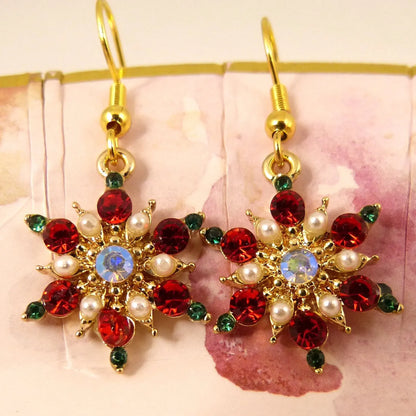 Snowflake Pearl Drop Earrings With Rhinestones For Women Christmas Jewelry ❄️