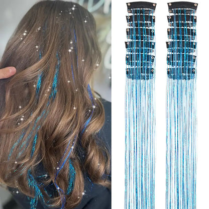 12 Pcs Clip In Hair Tinsel Pack Glitter Fairy Extensions For Women And Kids ✨