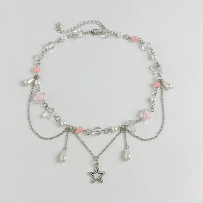 Kawaii Starry Tassel Necklace 🌟✨ | Cute Imitation Pearl Pendant for Weddings & Parties 💖🎉