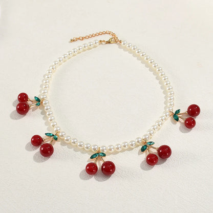 Kawaii Cherry Blossom Choker 🌸🍒 - Adorable Vintage Pearl Pendant Necklace for Trendy Girls & Women 🎀✨