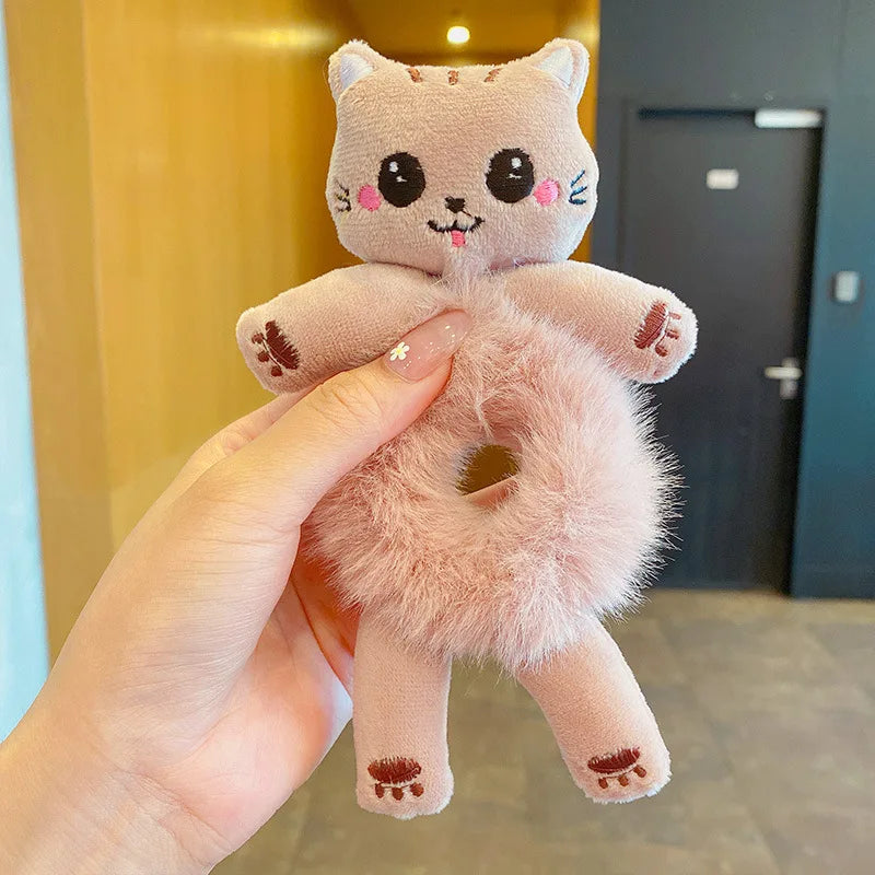 Kawaii Cute Cartoon Animal Hair Ties 🐾✨ - Adorable Plush Headbands for Kids, Safe & Stylish Hair Accessories!