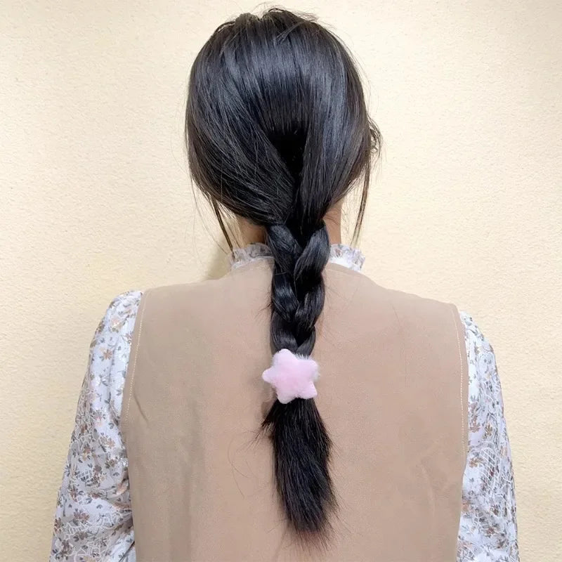 Kawaii Winter Furry Star Hair Ties 🌟✨ Cute Plush Scrunchies for Girls & Women - Colorful, Fashionable Fur Hair Bands! 🎀