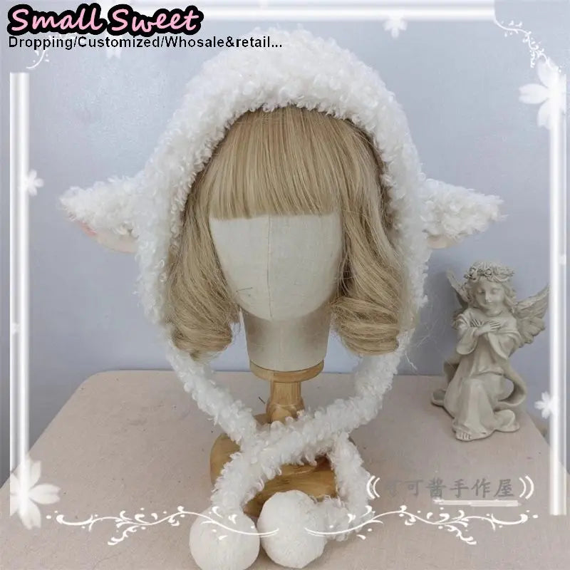 Fluffy Sheep Ears Beanie For Women Warm Winter Y2K Gothic Lolita Style 🐑❄️