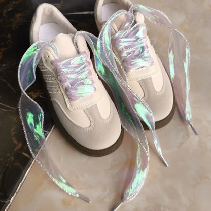 Pastel Chiffon Bowknot Shoelaces For Sneakers 80-140cm 🩷✨ Shiny Fishtail