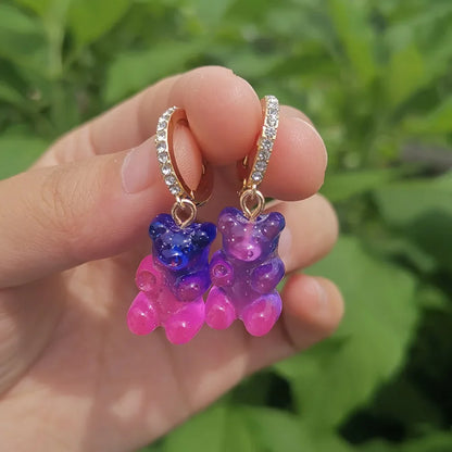 🌈 Sweet Rainbow Bear Dangle Earrings 🍬✨ Cute Acrylic Drop Jewelry for Trendy Girls! 🐻💖