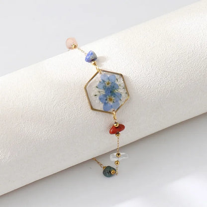 Unique Epoxy Resin Blue Flower Bracelets Elegant Pressed Flower Pendant Adjustable Chain Bracelets Wholesale Cute Charm Bracelet