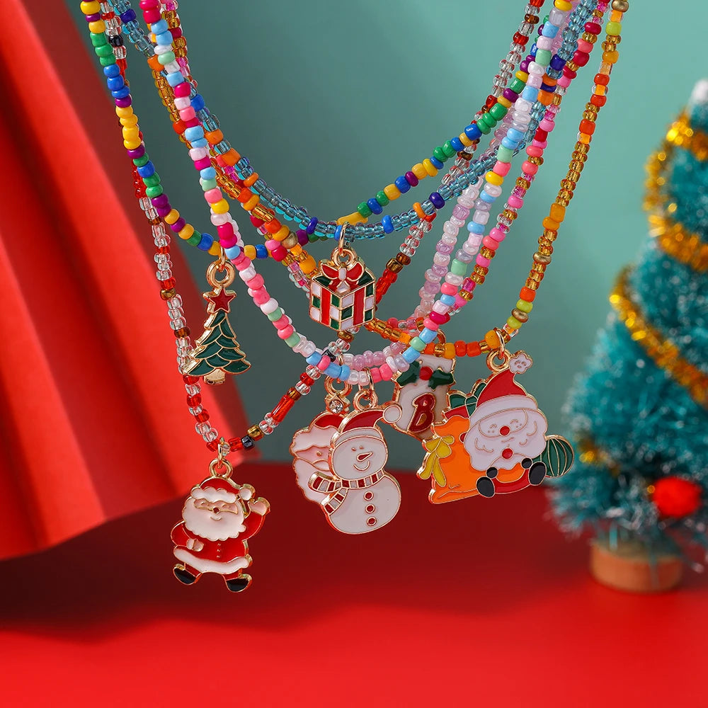 Whimsical Christmas Necklaces Set For Women And Girls Santa Snowman Charms 🎄🎅⛄