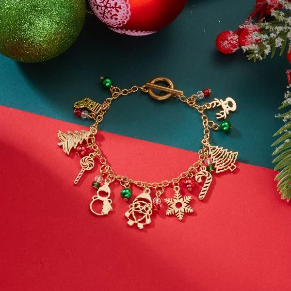 Whimsical Christmas Bracelet With Santa Snowman Star Pendant Jewelry Adjustable🎄