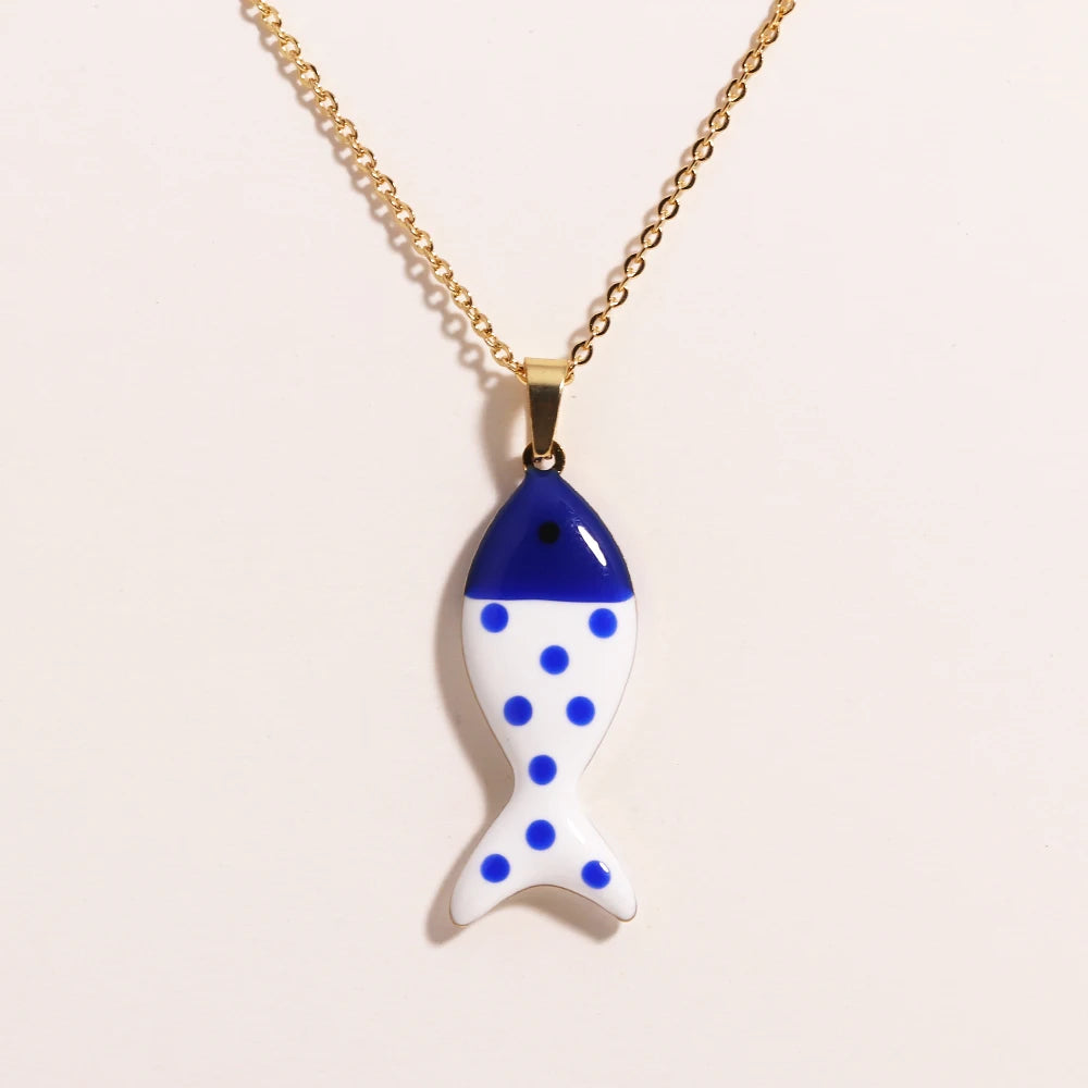 Cute Colorful Enamel Fish Pendant Necklace For Women Waterproof Gold Tone 🐟💖🌊