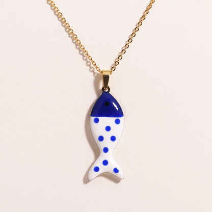 Cute Colorful Enamel Fish Pendant Necklace For Women Waterproof Gold Tone 🐟💖🌊