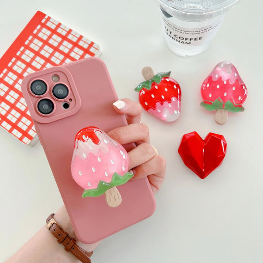 🍓 Adorable Strawberry Glass Lollipop Phone Grip & Stand 🌟 Universal Fit for All Phones 📱✨ - Pixie Quill