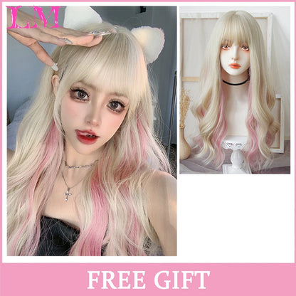 Kawaii Ombre Pink Wavy Wig 💖✨ | Heat Resistant Hair for Cosplay & Daily Fun! 🎀🌸