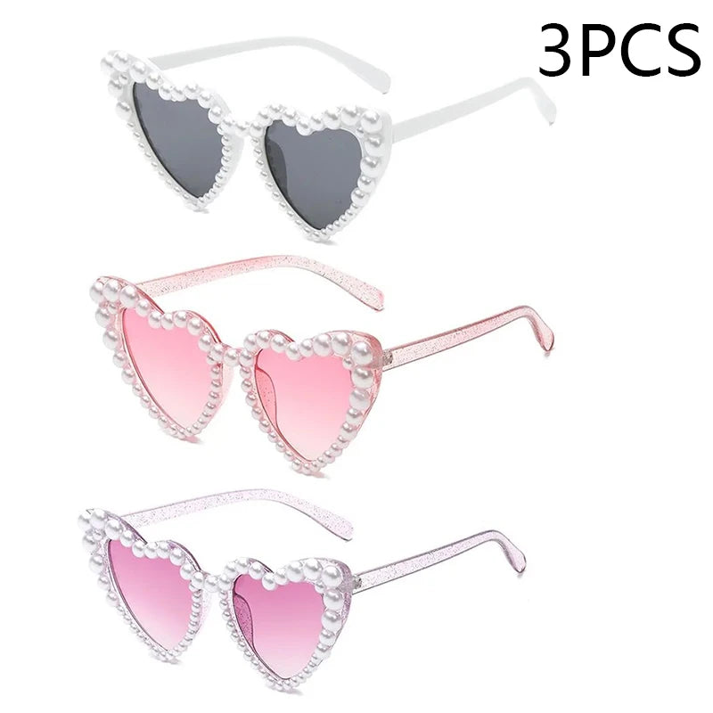 Kawaii Heart-Shaped Shimmering Pearl Sunglasses 💖✨ - Trendy Bling Casual Eyewear for Women 🌸🕶️