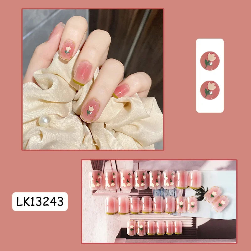 ✨ 24P Kawaii Rainbow Ballerina Press-On Nails 💅 - Adorable Full Cover Artificial Fake Nails for Creative Nail Art! 🌈