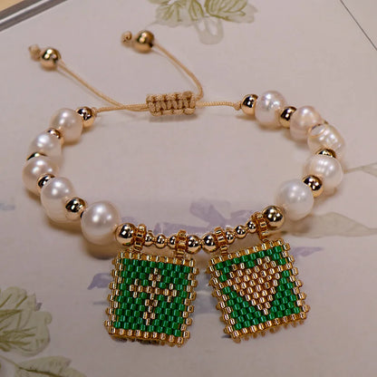 Woven Pearl Cross Heart Bracelet Beaded Miyuki Boho Christian Religious Charm Jewelry Womens 2023 Fashion Love Blessing Gift