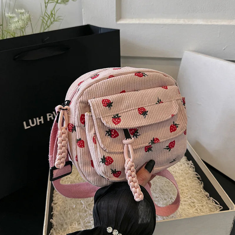 Berry Sweet Corduroy Cutie 🍓✨ Trendy Crossbody Wonder for Stylish Explorers! 👜💖 - Pixie Quill