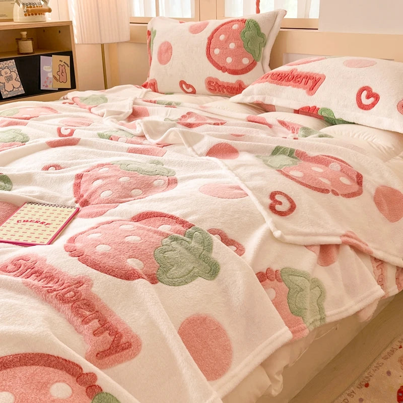 Cute Strawberry Dreams 🍓✨ Cozy Flannel Blanket for Kids - Perfect for Cuddles & Adventures! 🌟🛋️ - Pixie Quill