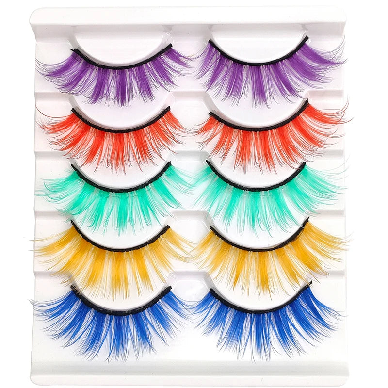 🌈 Kawaii 5 Pairs Faux Mink Brown Strip Lashes ✨ Whimsical Eye Extensions for Fun Looks! 🥳