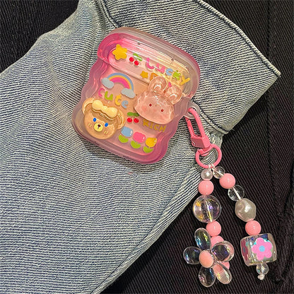 🐰✨ Adorable 3D Bunny & Bear AirPods Case with Wavy Border & Flower Beads 🌸🎧 - Pixie Quill