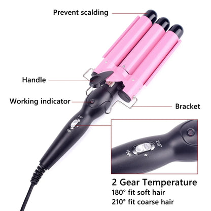 Kawaii Triple Barrel Hair Curler 🌸✨ - Professional Ceramic Waver for Dreamy Waves & Curls! 💖