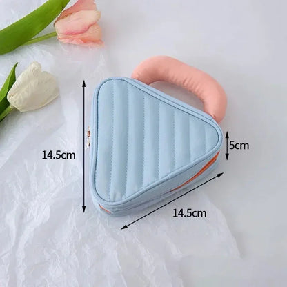 Kawaii Triangle Makeup Pouch 🌟 Cute Travel Cosmetic Bag 👜 Zipper Organizer for Toiletries & Beauty Essentials 🎀