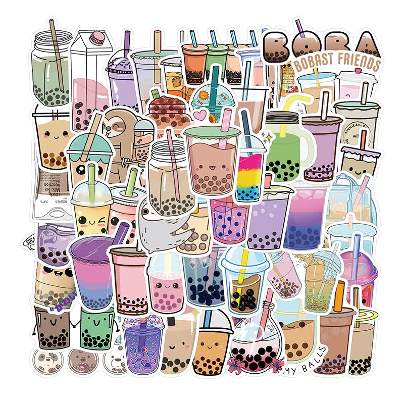 Kawaii Pearl Drink Stickers 🌟 | 10/30/50PCS Waterproof PVC Aesthetic for Kids 🎨 | Cute Scrapbooking & Laptop Decor 📒✨