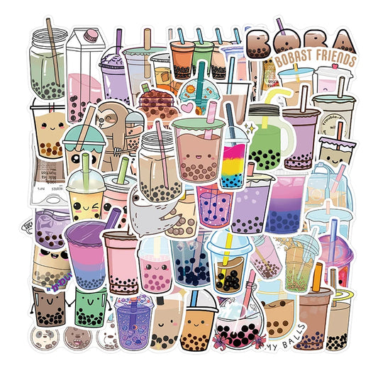Kawaii Pearl Drink Stickers 🌟 | 10/30/50PCS Waterproof PVC Aesthetic for Kids 🎨 | Cute Scrapbooking & Laptop Decor 📒✨