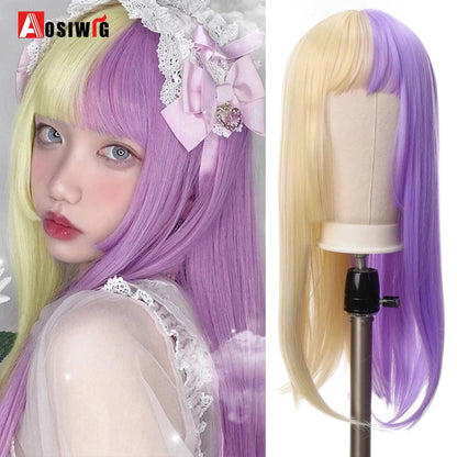 Cute Ombre Blonde & Black Double Ponytail Lolita Wig 🎀✨ - Kawaii Cosplay Hair with Bangs for Harajuku Style! 💖👸
