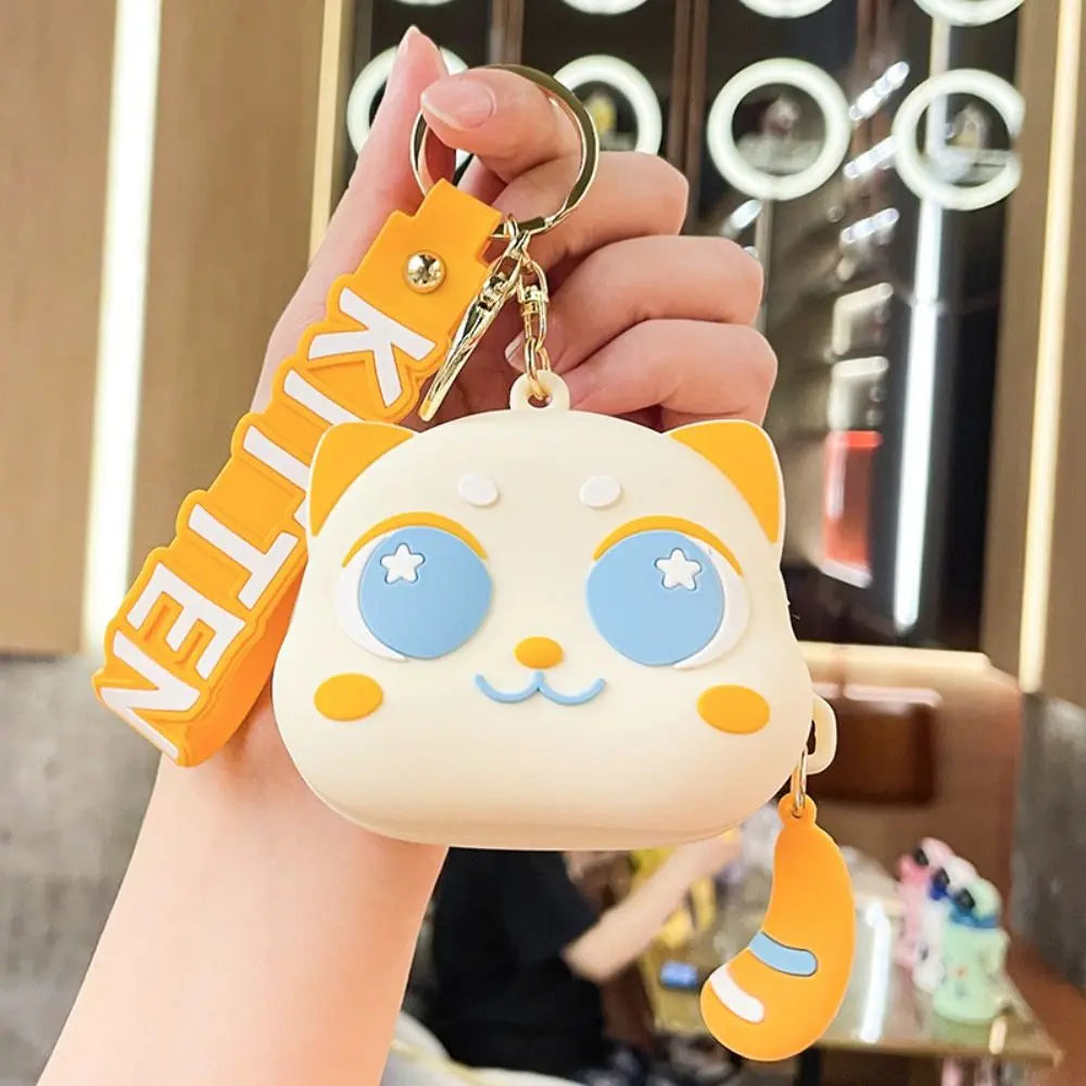 Kawaii Cat Silicone Coin Purse & Keychain - Adorable Mini Wallet for Kids and Women 🐾✨