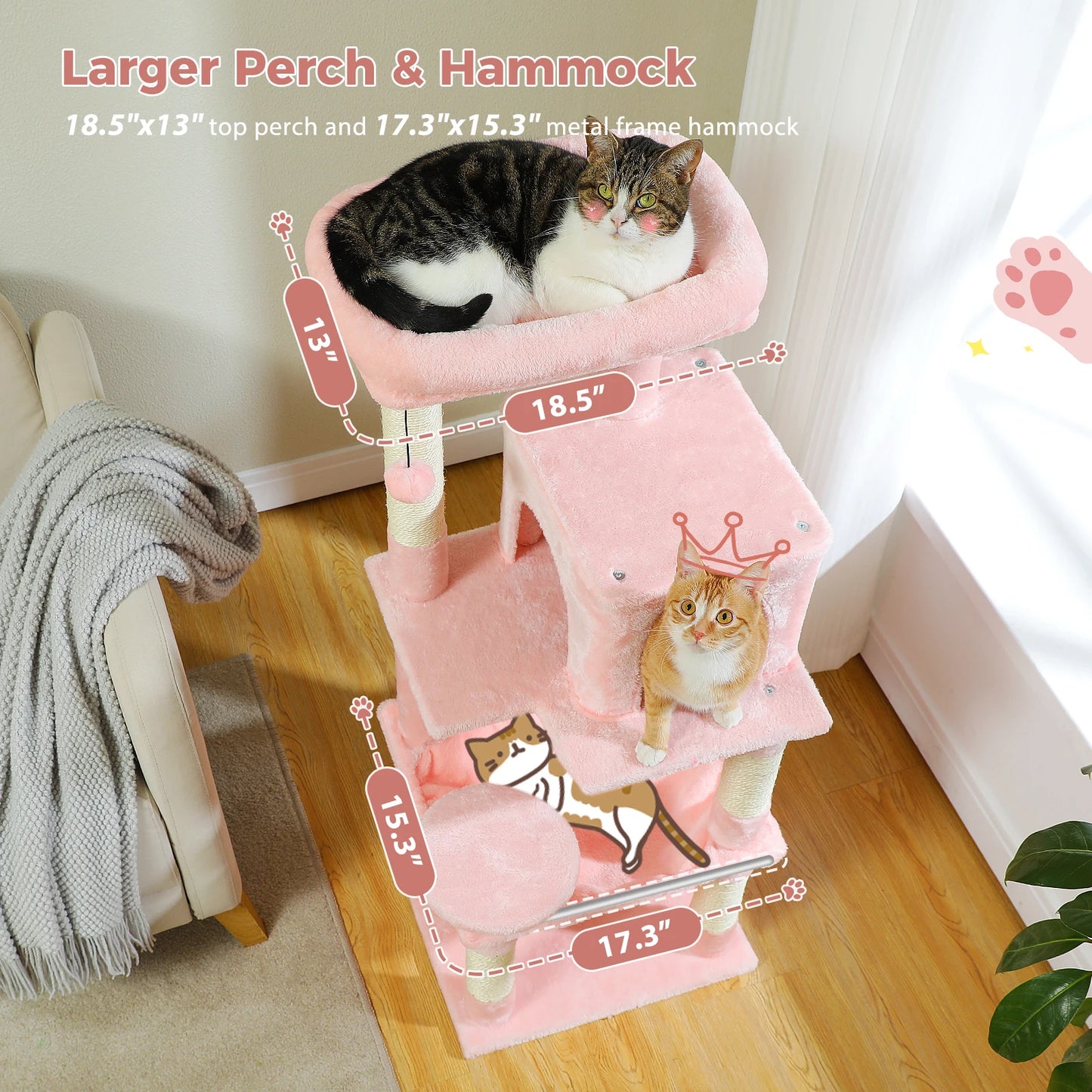 Pink Cat Tree Multi-Level Tower With Hammock And Sisal Posts Cozy Condo 🐱