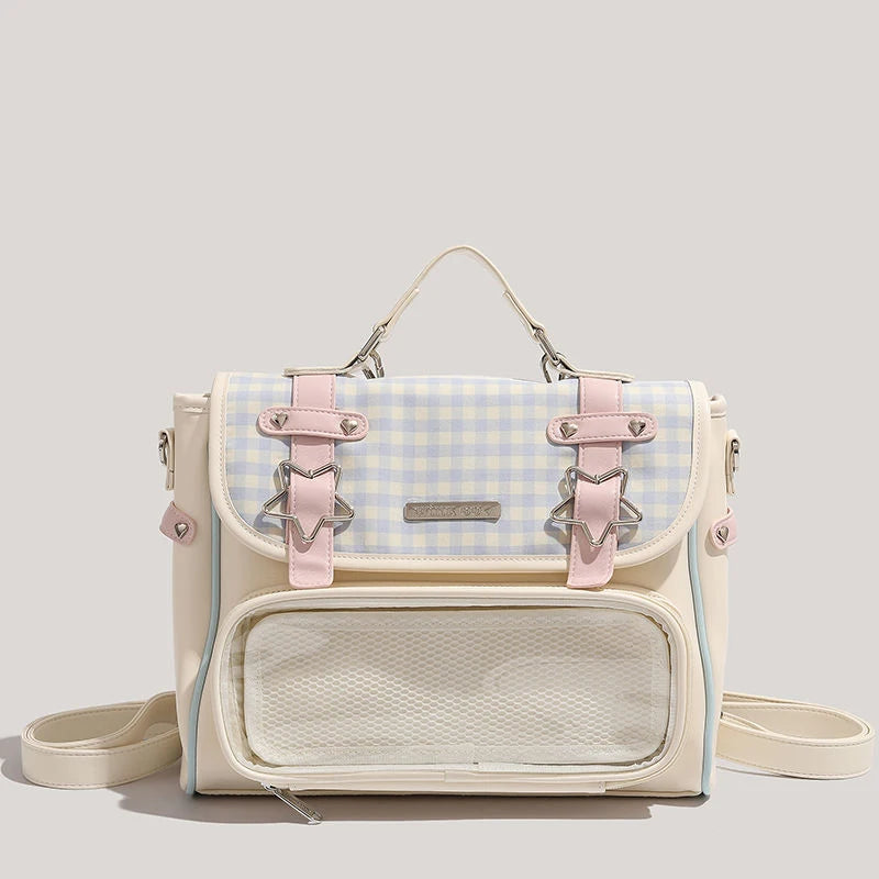 Kawaii Plaid Lolita Star Backpack 🎒✨ | Cute Satchel for Students & ItaBag Lovers 💖👜